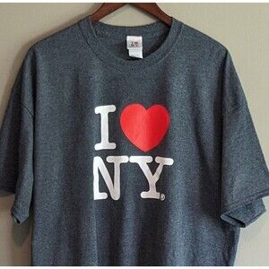 I Love NY Shirt Mens 2XL XXL Gray T-Shirt New York City NYC Souvenir Tee SS